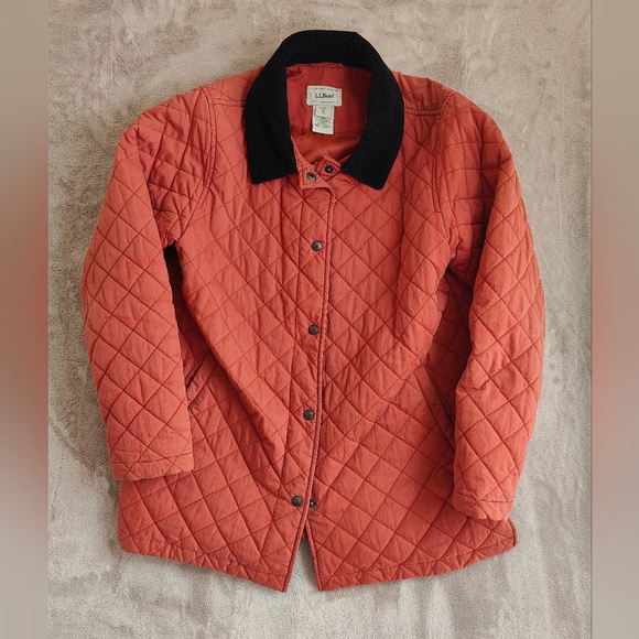L.L. Bean Jackets & Blazers - LL Bean Quilted Barn Jacket Thermal Orange Courdoroy Collar Size Medium